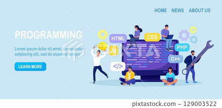 Developing programming and coding technologies and engineering development. Programmer or developer create code. Computer screen with codes. Developer work with task, coding software using pc 129003522