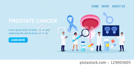 Prostate cancer. Urologist examines male genitourinary system. Diagnosis of prostatitis or sexual dysfunction. Andrologist engaged in prevention and treatment of prostate gland diseases 129003605