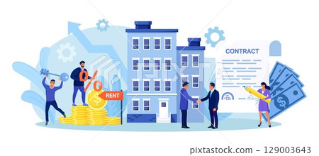 Estate agent and client shaking hands. Home loan or real estate investment. Rent agreement signing. Mortgage concept. People search for apartment to rent or sale, buying residential property Estate agent and client shaking hands. Home loan or real estate investment. Rent agreement signing. Mortgage concept. People search for apartment to rent or sale, buying residential property 129003643