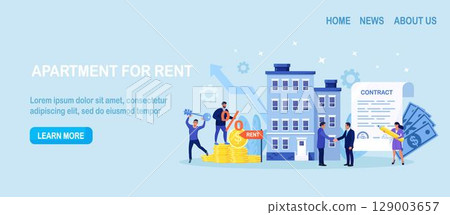 Estate agent and client shaking hands. Home loan or real estate investment. Rent agreement signing. Mortgage concept. People search for apartment to rent or sale, buying residential property 129003657