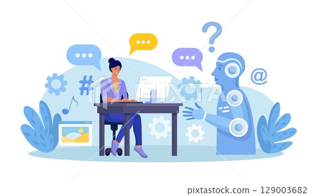 Chatbot conversation with clients. Chat bot chatting. Optimizing language models for dialogue. Artificial intelligence robot answer questions, generate refinement conversation, provide smart solution 129003682