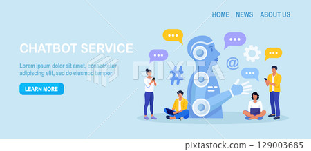 Chatbot conversation with clients. Chat bot chatting. Optimizing language models for dialogue. Artificial intelligence robot answer questions, generate refinement conversation, provide smart solution Chatbot conversation with clients. Chat bot chatting. Optimizing language models for dialogue. Artificial intelligence robot answer questions, generate refinement conversation, provide smart solution 129003685