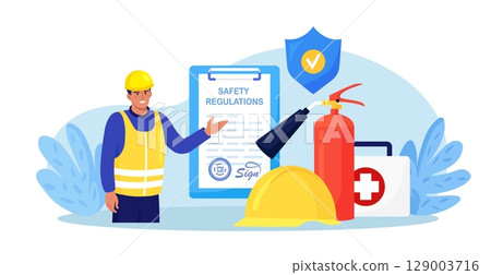 OSHA. Occupational Safety and Health Administration. Work Safety Regulations. Government Service Protecting at Job. Worker Security Protection Policy. Caution Regulation Document for Trauma Prevention 129003716