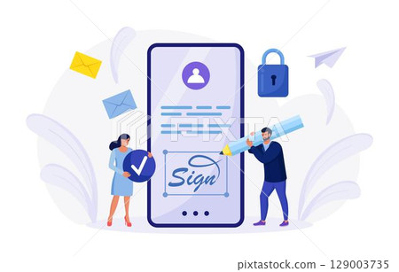 Businessman signing contract with digital pen on phone screen. Electronic contract with digital signature. Businessmen make online deal with e-signature. Agreement conclusion, business partnership Businessman signing contract with digital pen on phone screen. Electronic contract with digital signature. Businessmen make online deal with e-signature. Agreement conclusion, business partnership 129003735