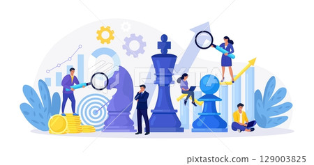 Business Strategy, Tactics. People Planning, Thinking and Discussing Business Goals, Targets. Businessman and Businesswoman with Chess Pieces. Competition, Successful Teamwork and Leadership Business Strategy, Tactics. People Planning, Thinking and Discussing Business Goals, Targets. Businessman and Businesswoman with Chess Pieces. Competition, Successful Teamwork and Leadership 129003825