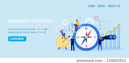 Using Compass for Navigation and Orientation in Business. Strategic Planning, Future Vision. Business Strategy Direction. Mission concept. Businessman Makes Important Decisions, Sets Goals for Company 129003832