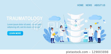 Osteopathic doctor examining patient spine. Spine backbone disease diagnostics. Backache, rheumatism, deformity, vertebral inflammation treatment. Skeletal surgeon. Vertebrologist examine vertebra 129003898