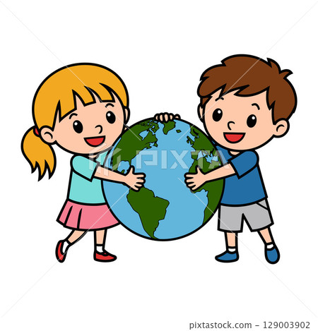 Children Holding Earth Together in Unity 129003902