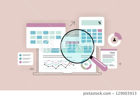 Personal finance budgeting apps with graphs, expense tracker, savings accounts money management tools. Smart financial decisions, personal finance with data-driven money control. Vector illustration 129003913