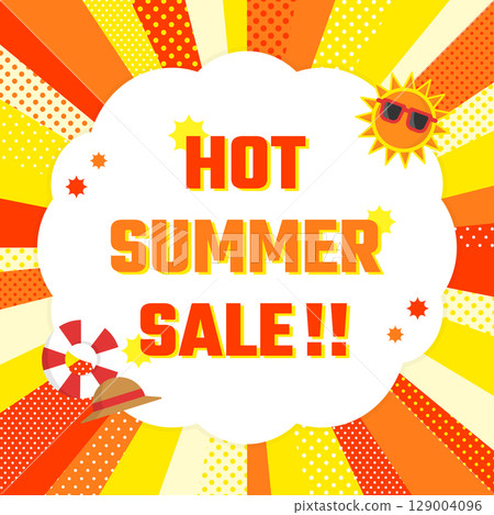 Summer sale advertising template / random focus lines and summer item frame (orange) (square) Summer sale advertising template / random focus lines and summer item frame (orange) (square) 129004096