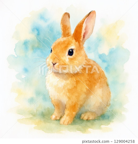 白色背景上棕色兔子/可愛動物材料的水彩插圖 白色背景上棕色兔子/可愛動物材料的水彩插圖 129004258