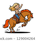 Blonde Rider on Rearing Brown Horse 129004264