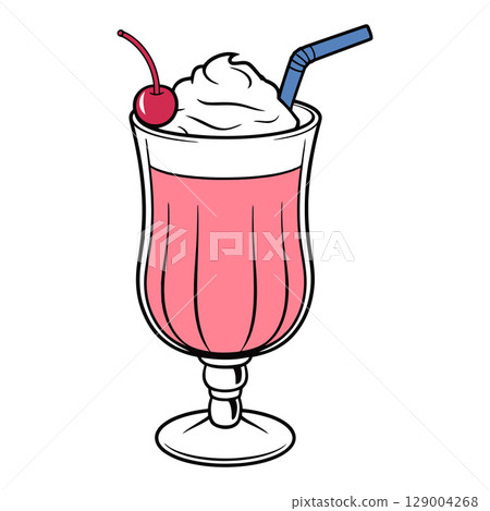 Pink Milkshake with Whipped Cream and Cherry Pink Milkshake with Whipped Cream and Cherry 129004268