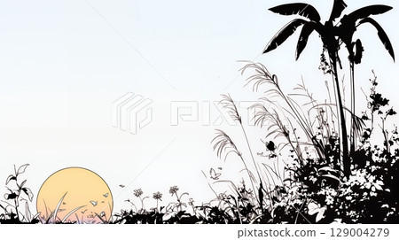 Sunset in a tropical country and silhouettes of tropical plants 129004279