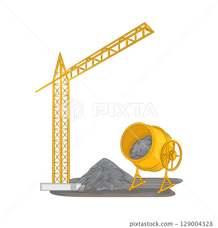 Illustration of Tower Crane and Concrete Mixer Illustration of Tower Crane and Concrete Mixer 129004328