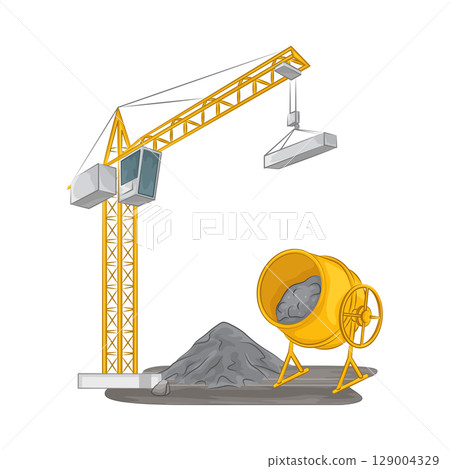Illustration of Tower Crane and Concrete Mixer  129004329