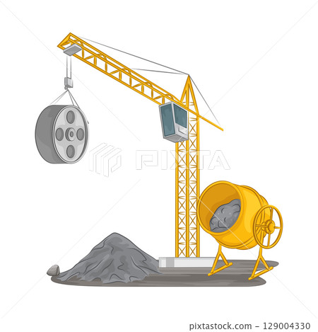 Illustration of Tower Crane and Concrete Mixer Illustration of Tower Crane and Concrete Mixer 129004330