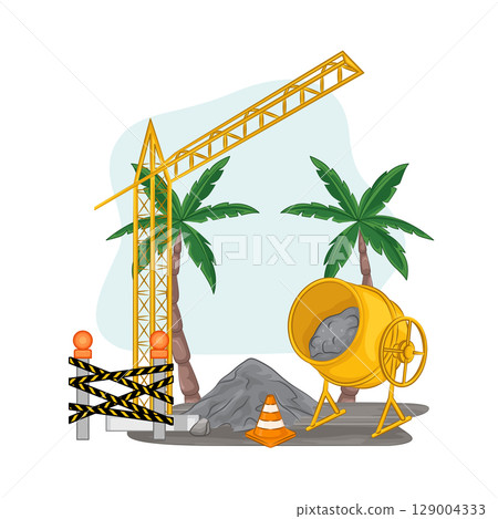 Illustration of Tower Crane and Concrete Mixer  129004333