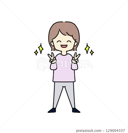 woman doing peace sign 129004337