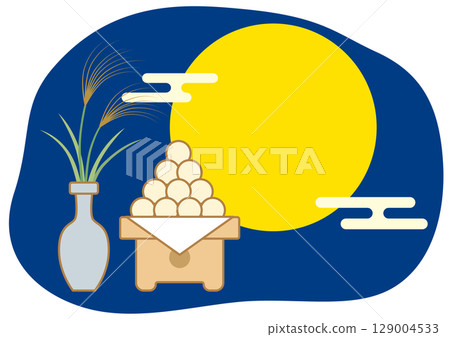 Illustration of the full moon with Japanese pampas grass and dumplings 129004533