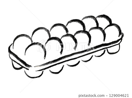 Hand-drawn simple line drawing illustration of a pack of 10 eggs 129004621