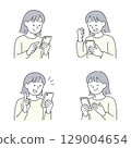 Facial expression set of a woman operating a smartphone 129004654