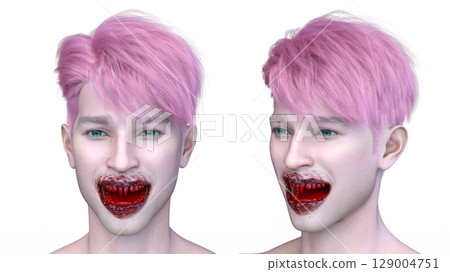 男性吸血鬼臉部特寫 129004751