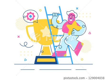 Challenge Vector Illustration Featuring a Businessman Running to the Top of a Graph and Overcoming Obstacles to Achieve Success in a Flat Background Challenge Vector Illustration Featuring a Businessman Running to the Top of a Graph and Overcoming Obstacles to Achieve Success in a Flat Background 129004838