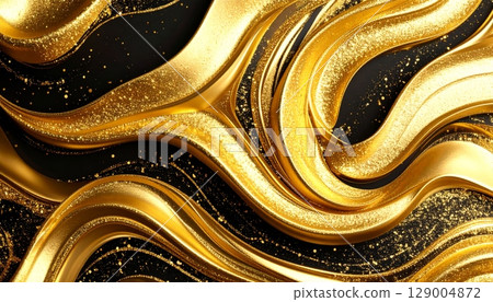 An abstract golden background sets the scene for festive Christmas decorations featuring shining ornaments, baubles, and lights 129004872