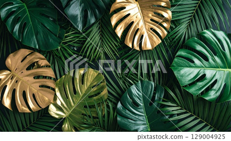 Vibrant green leaves form a natural frame, perfect for a summer or spring background 129004925