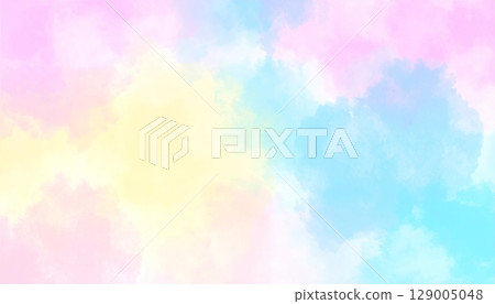 A vibrant abstract watercolor background with colorful splashes creates a bright, artistic illustration of blended pastel hues, perfect for a unique wallpaper design 129005048