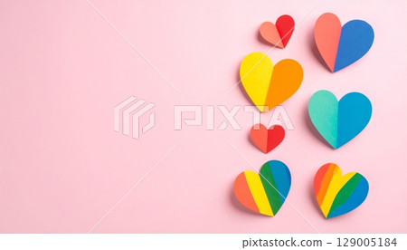 A romantic pattern of colorful heart-shaped balloons, a perfect gift for Valentine's Day 129005184