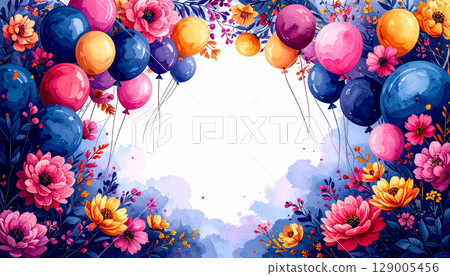 水彩氣球和花框背景材料 129005456