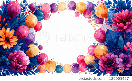 水彩氣球和花框背景材料 129005457