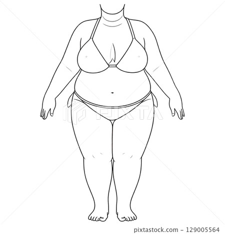 Vector illustration of a man and woman in bikinis, fashion silhouettes, and sketches of the human body 129005564