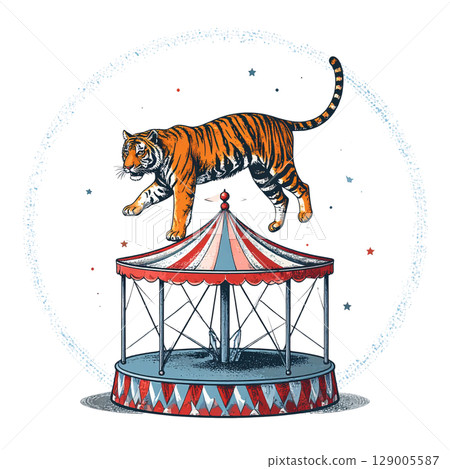 A wild tiger illustration character with a striped fur 129005587