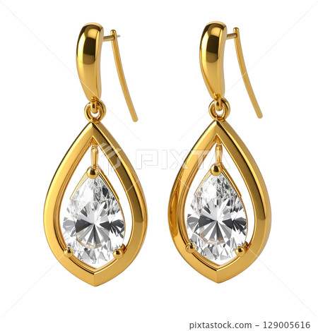 Sparkling gold earrings with diamonds, a luxurious and precious accessory 129005616