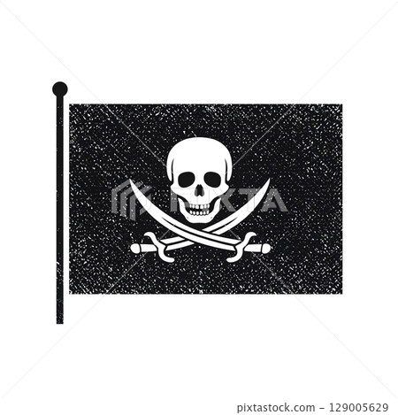 A skull and crossbones flag, also known as the Jolly Roger, is a classic symbol of pirates, danger, and death 129005629