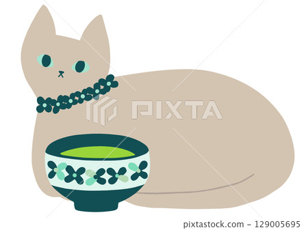 米色的貓和一碗抹茶 129005695