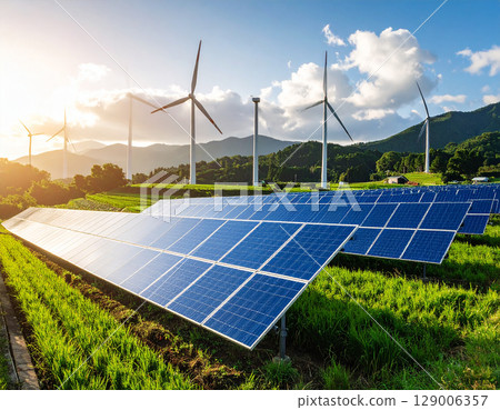 Solar wind power generation AI background Solar wind power generation AI background 129006357