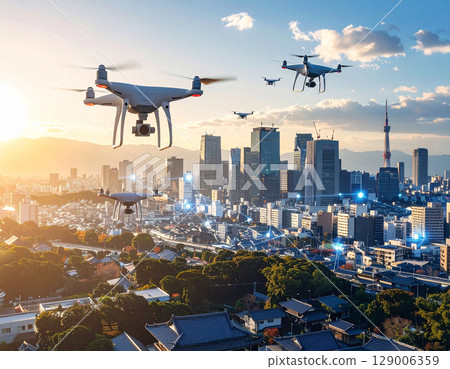 無人機天空AI生成背景 129006359