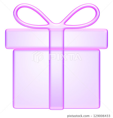 3D gift box icon in translucent purple glass style, symbolizing presents, giveaways, celebrations, or rewards 129006433