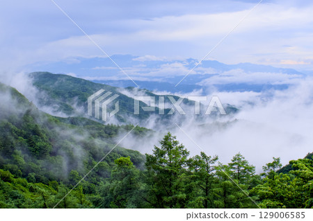 The beautiful scenery of Nagano Prefecture's mountains enveloped in a sea of clouds 129006585