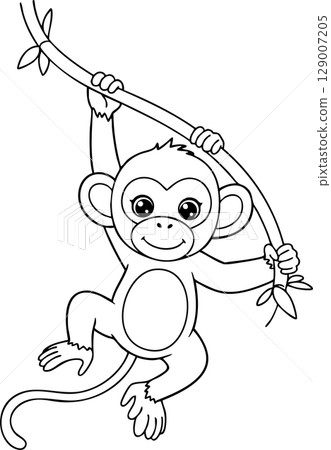 Playful Monkey Swinging on a Vine Coloring Page 129007205