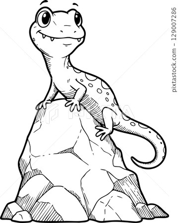 Friendly Turtle on a Rock Coloring Sheet 129007286