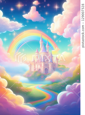 A rainbow road leads to a fairytale castle world 129007328