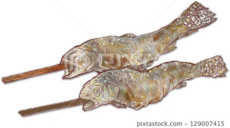 Grilled salmon illustration of two trout Grilled salmon illustration of two trout 129007415