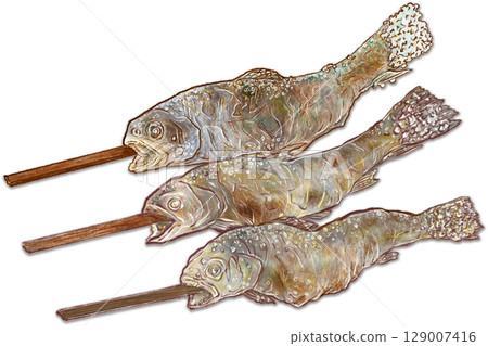 Illustration of grilled salmon (3 fish) 129007416