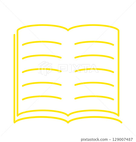 線條畫文具圖示:打開的書/筆記本,黃色 線條畫文具圖示:打開的書/筆記本,黃色 129007487