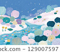 [斯堪的納維亞風格]柔和色彩的夢幻森林與河流風景插畫2 129007597